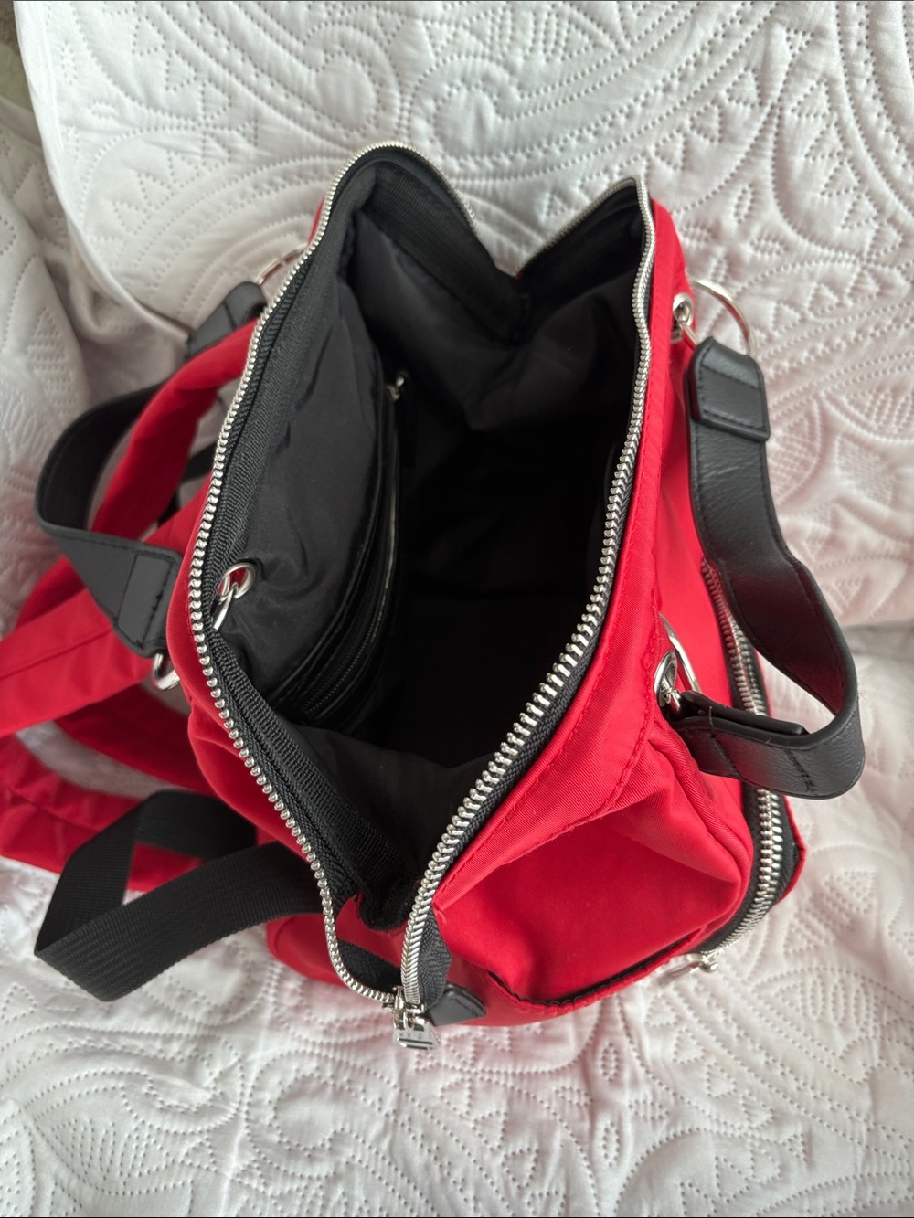 Madden Girl Red Nylon backpack purse with Black Trim - Picture 5 of 9